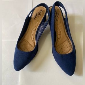 Solid blue sling back shoe